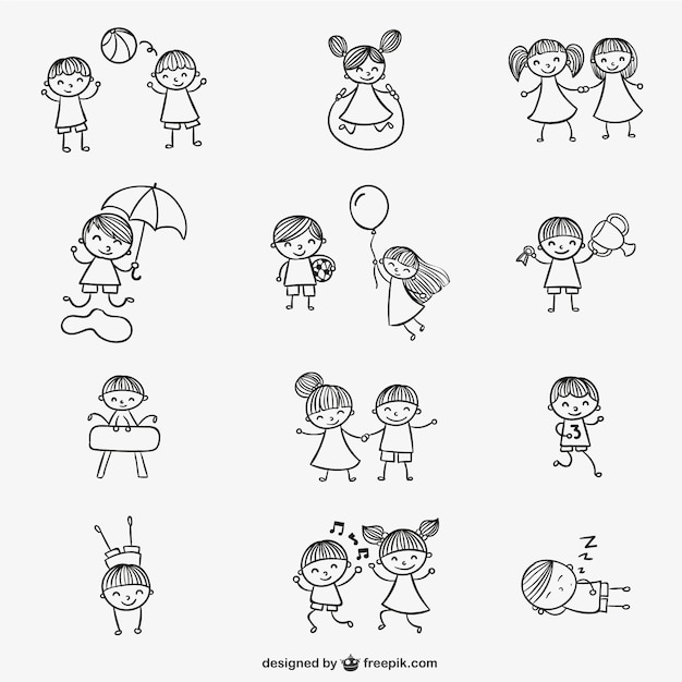 Vector kids playing doodles