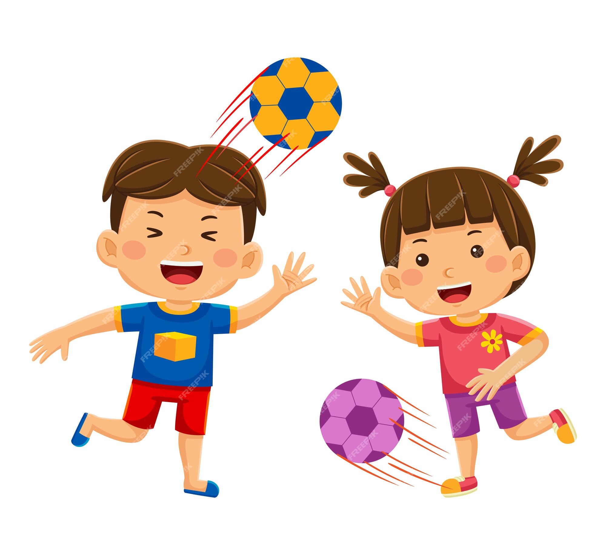 Premium Vector  Vector illustration of cartoon kids playing soccer ball