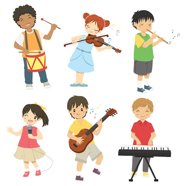 Kids playing music instruments set