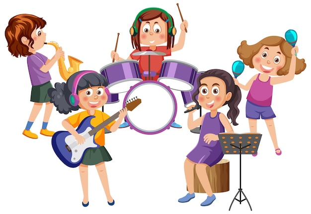 Vector kids playing musical instruments