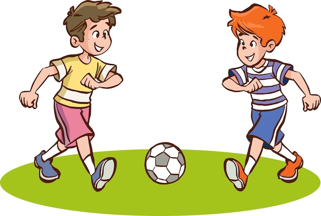 サッカーの漫画のベクトルを遊んでいる子供たち