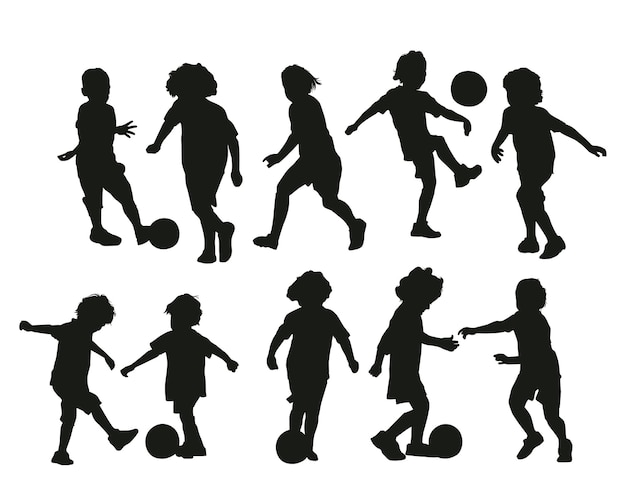 Kids playing soccer vector set