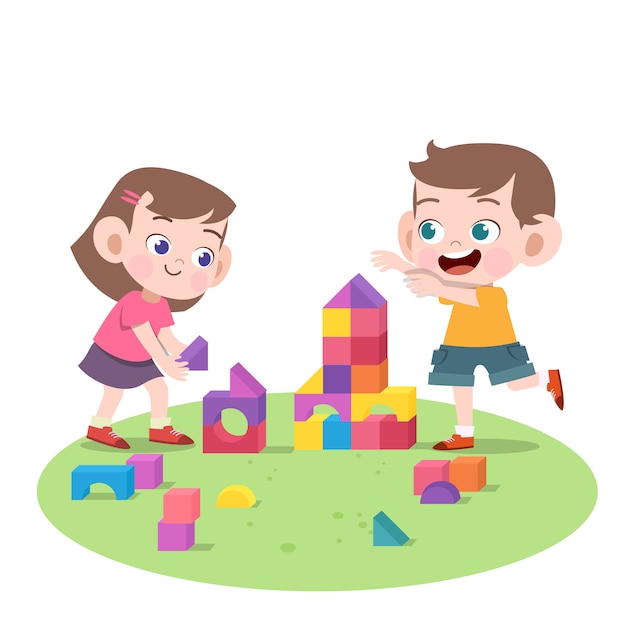 Premium Vector  Child playing with toys