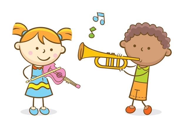 Kids playing violin and trumpet