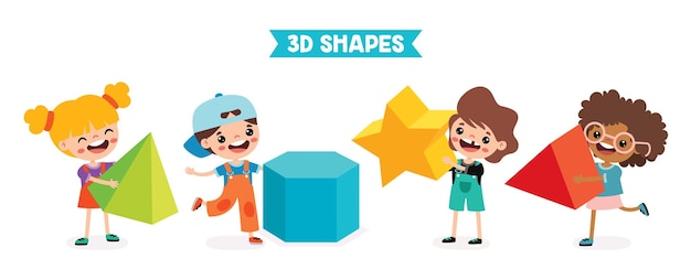 3D 幾何学的図形で遊ぶ子供たち