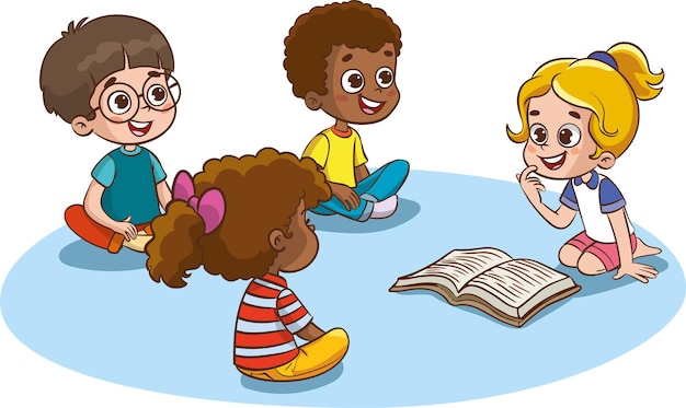 Kids playing with educational games in kindergarten room Kids talking together in kindergarden