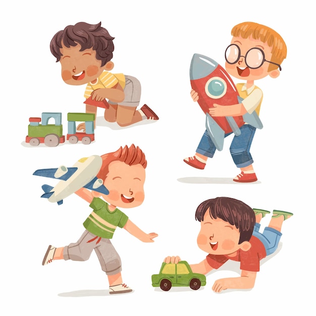 kids playing with vehicle toy