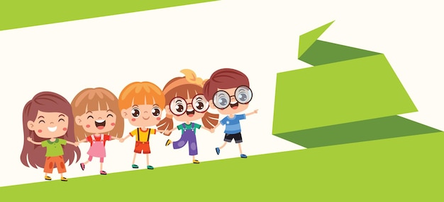 Vector kids posing with origami speech bubble