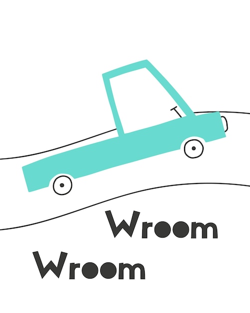 Kids poster with a truck Cute poster for a childrens room with a car and a road Vector illustration Doodle style