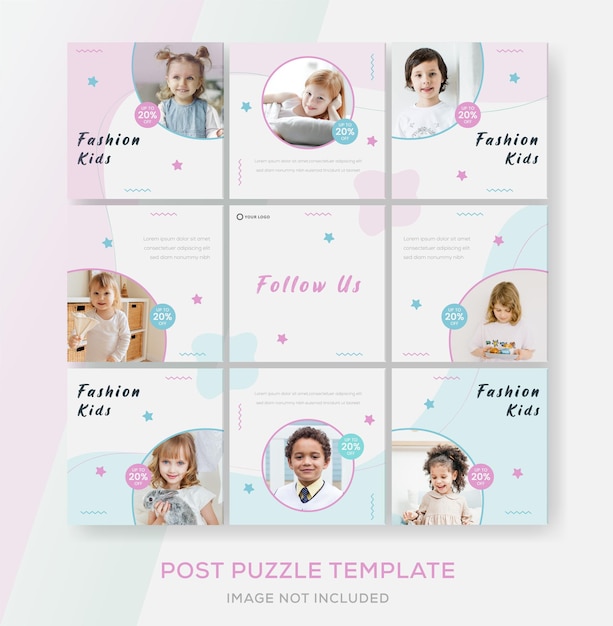 Banner puzzle per bambini per modello di social media post premium