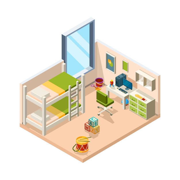 Детская комната. детский интерьер с письменным диваном и игрушками, подростковая отделка, мебель, архитектурный объект
