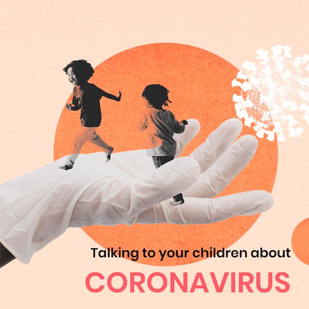 Vettore bambini che corrono in sicurezza durante la pandemia di coronavirus vettore di fondo