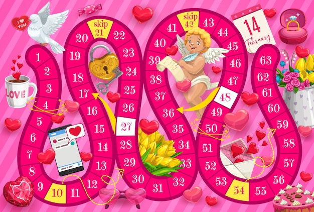 Gioco da tavolo per bambini san valentino con cupido e regali romantici