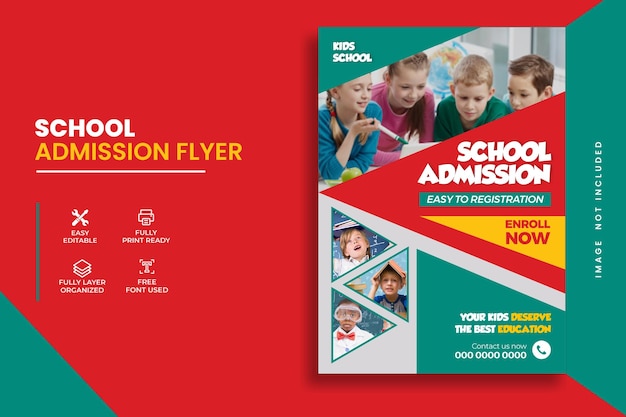 Vector kids school admission and education flyer design template