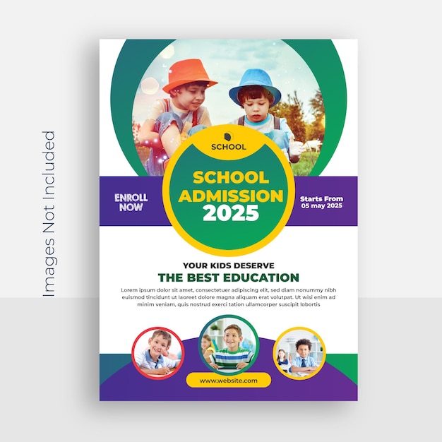 Флаер о приеме в детскую школу или шаблон дизайна образовательного плаката