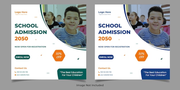 Vector kids school admission professional square flyer instagram social media post banner design template