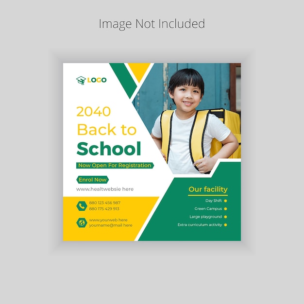 Kids school admission social banner design for promotion