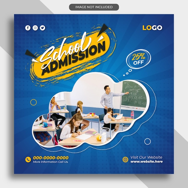 Kids School admission social media post design vector premium template