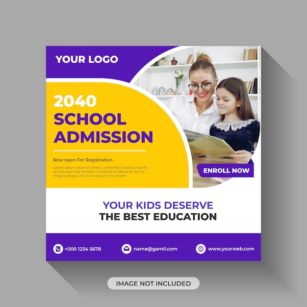 Vector kids school admission social media post template design premium vector