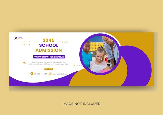 Kids school admission social media web banner and social media cover page design editable template