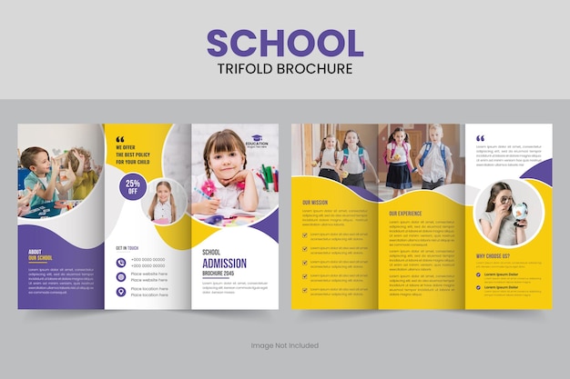 Шаблон брошюры о поступлении в школу в три раза или макет флаера обратно в школу