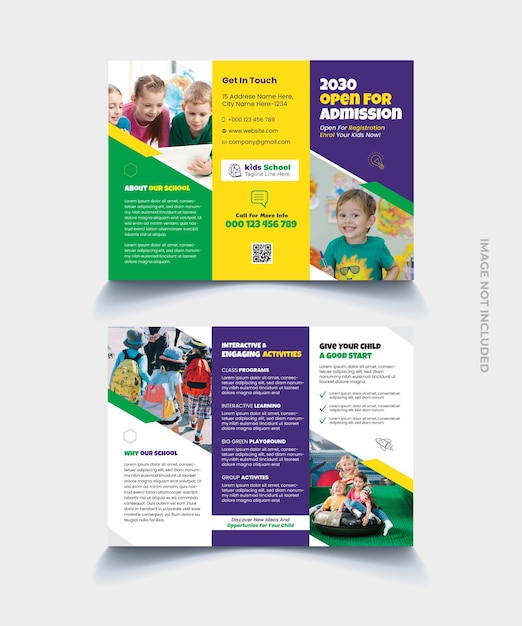 Vector kids school admission trifold brochure template