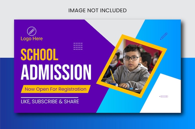 Vector kids school admission youtube thumbnail layout design video thumbnail and web banner design