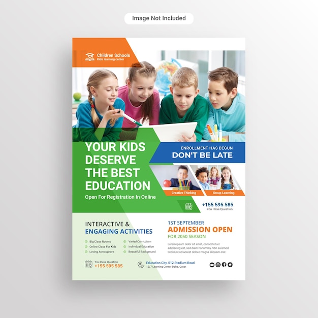 Kids school education admission flyer or poster design template