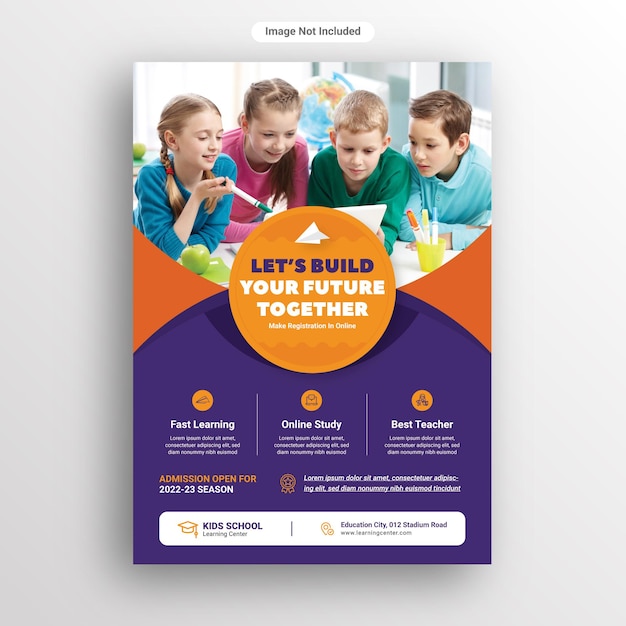 Vector kids school education admission flyer or poster design template