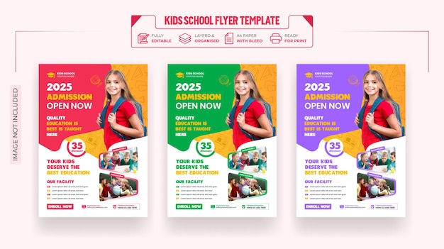 Vector kids school education admission flyer template design