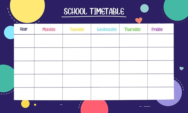 Kids school planner grafis School timetable for student