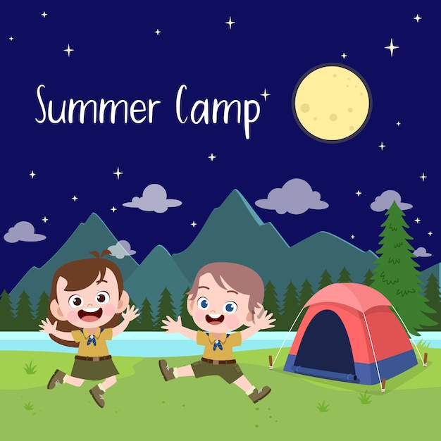 Kids scouts at camp illustration