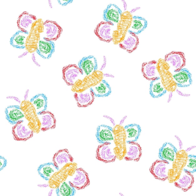 Kids seamless pattern drawing by crayon