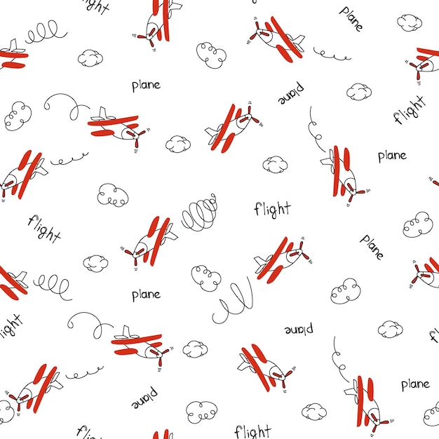 Kids seamless pattern with airplanes colorful white background baby pattern