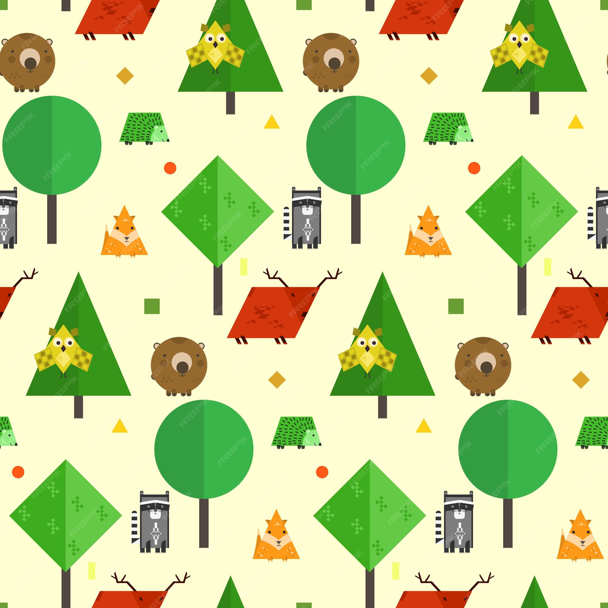 Premium Vector | Kids seamless pattern with cute forest geometrical animals made of different shapes Premium Vector | Kids seamless pattern with cute forest geometrical animals made of different shapes