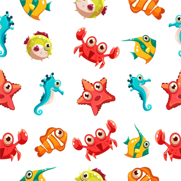 Kids seamless pattern with sea life