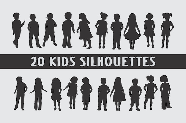 Kids Silhouettes in different poses set of shapes