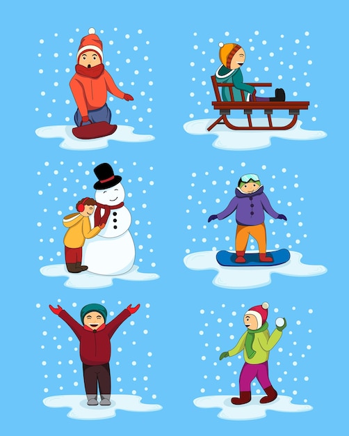 Vector kids in snow