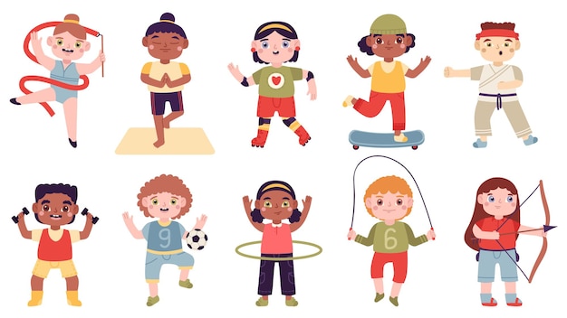 Attività sportive per bambini. attività per bambini, ginnastica, calcio, arti marziali e pattinaggio a rotelle