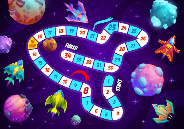 Kids step board game with galaxy planet starship