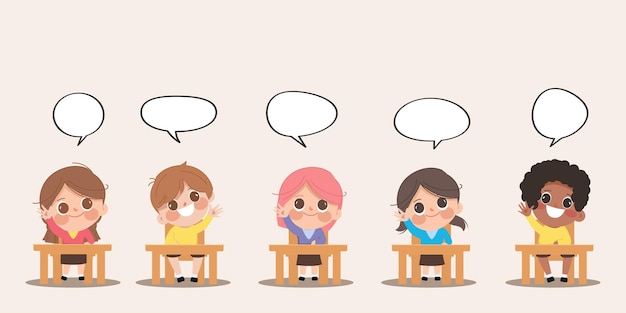 キッズスチューデント教室で学校に戻る質問に答えるために手を挙げて