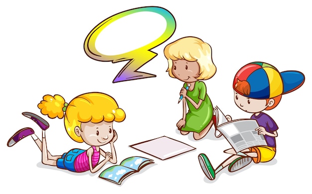 Vector kids studying with an empty callout template