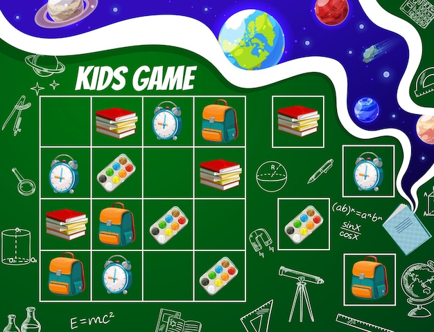 Vector kids sudoku game, school education worksheet.