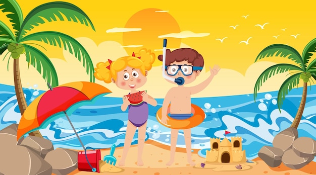 Kids on summer beach vacation