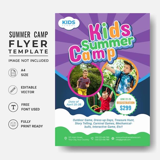 Kids summer camp education flyer design template