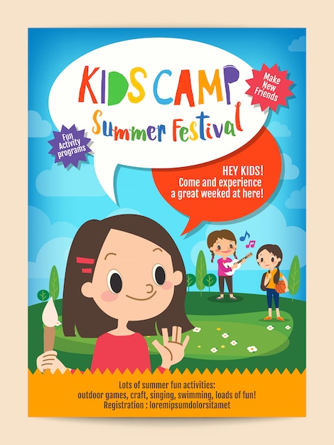 Kids summer camp education poster flyer