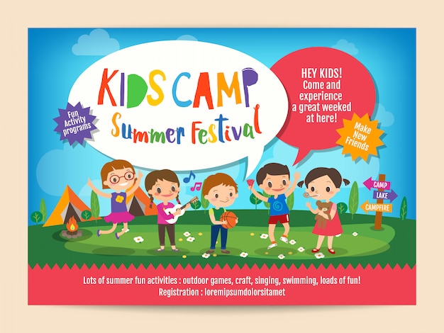 어린이 여름 캠프 교육 포스터 전단지