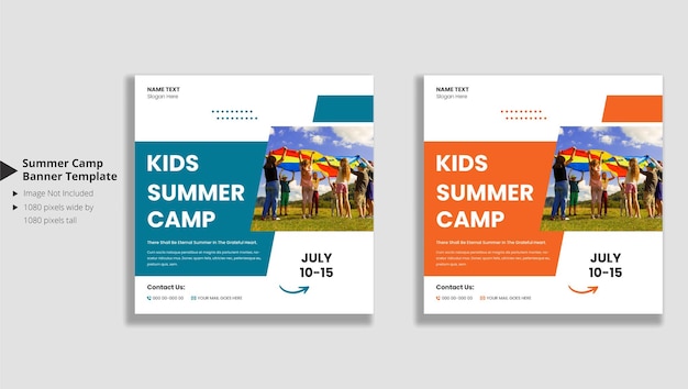 Vector kids summer camp social media postbanner