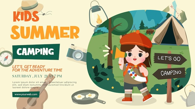 Kids summer camping children doing activities on camping Kids summer camp poster