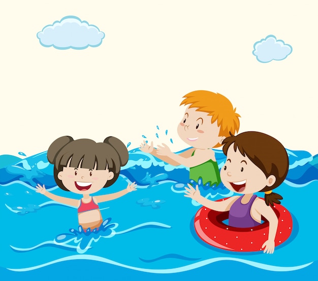 Kids swimming in the sea